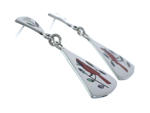 Multicolor Inlay Cardinal Genuine Sterling Silver Zuni Earrings NN20337